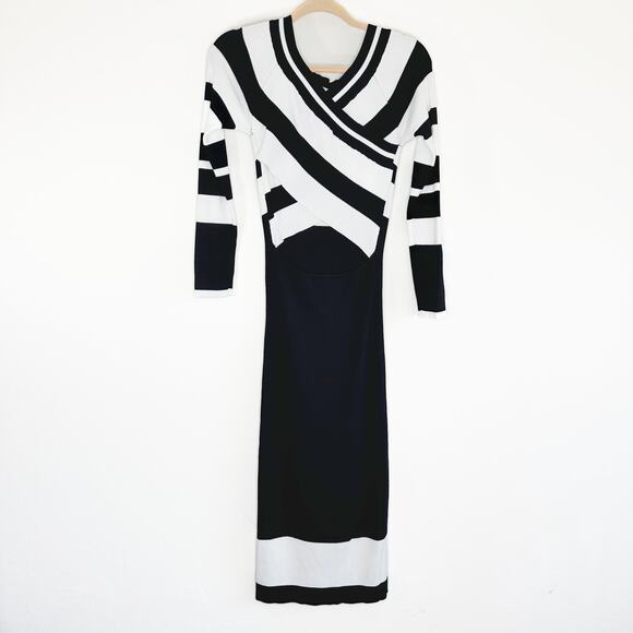 Anthropologie Le Superbe Fall in Ribbed Striped Knit Sweater Midi Dress Medium - Picture 9 of 15